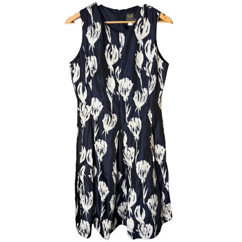 Taylor Navy Floral Fit Flare Dress Size 10 Sleeveless A Line Wedding Shower‎